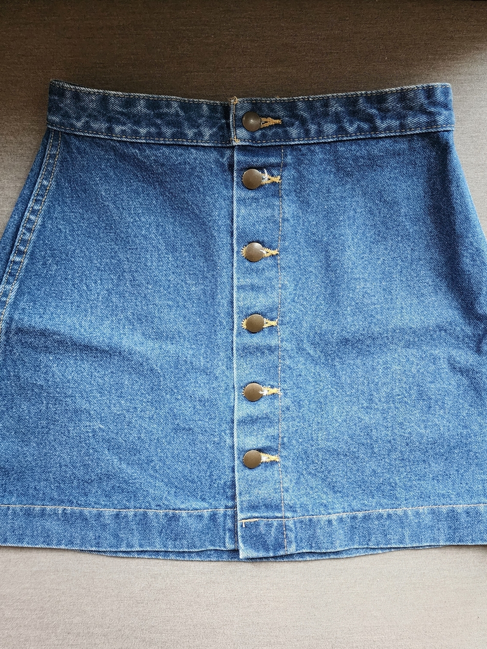 American Apparel Medium Blue A-Line Button-Front Denim Mini Skirt